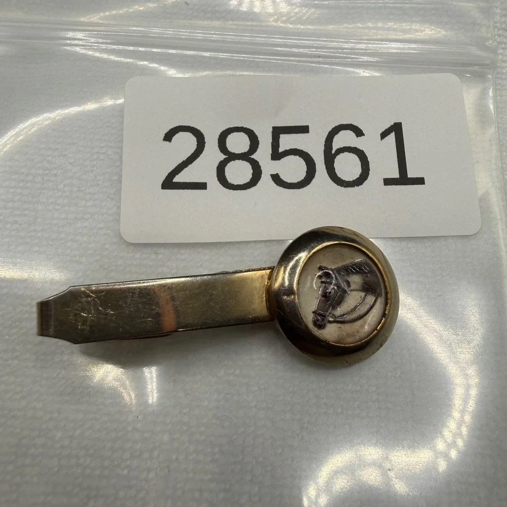 Vintage Horse‎ Pioneer Tie Clip Blue Gold Tone Equestrian
